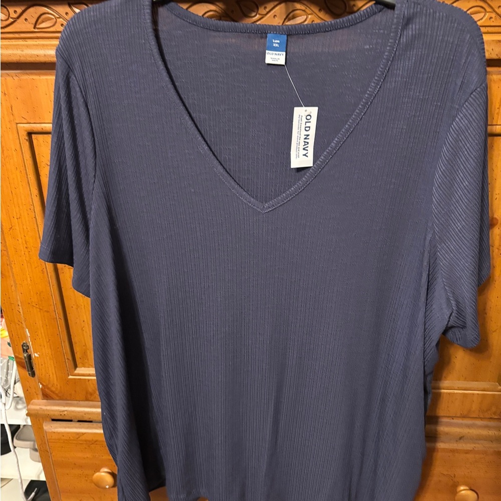 Old Navy Women's Luxe V-Neck Ribbed Short Sleeve Top - Navy